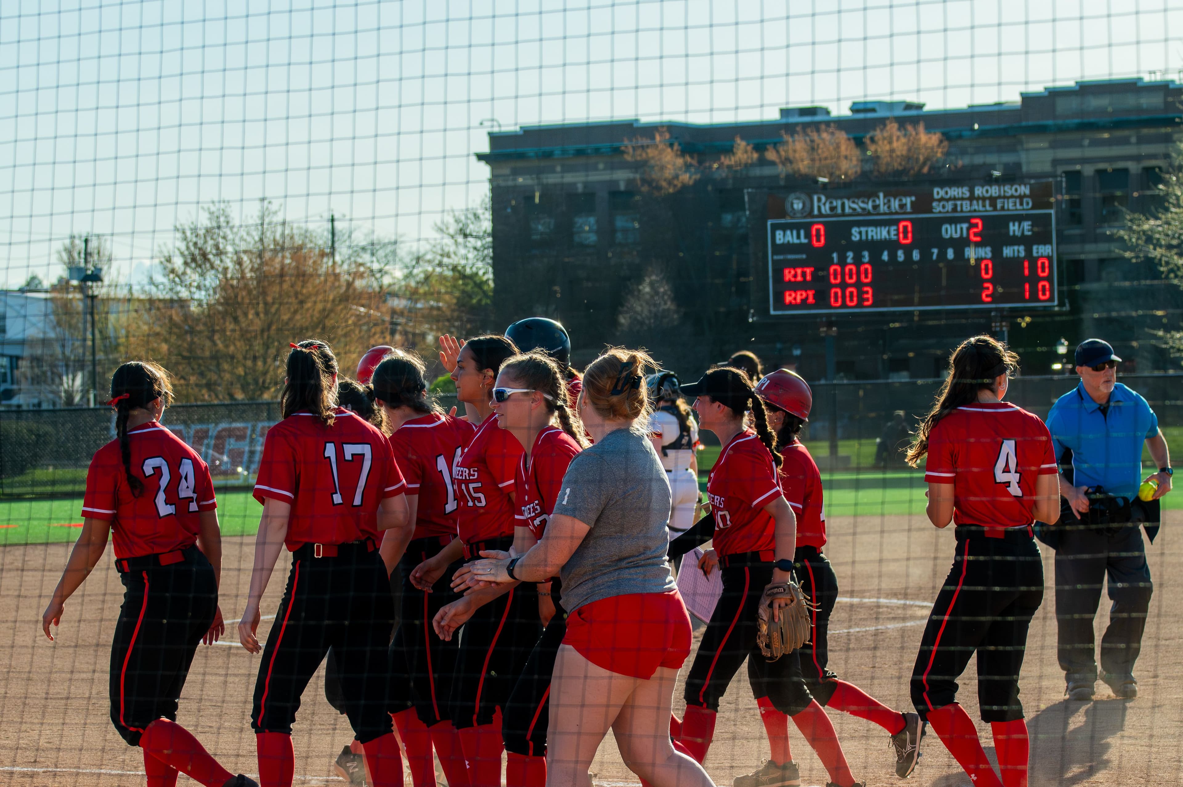 The Engineers celebrate after a Callista Adorno homer.